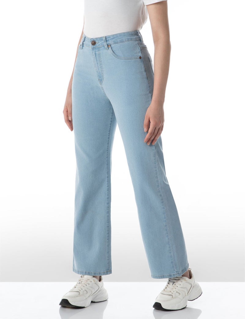 inkd جينز واسع الساق للنساء - ارتفاع عال | قابل للتمدد | غسل الإنزيم | تصميم كلاسيك 5 بوكيتيب | جينز للنساء - Image 1